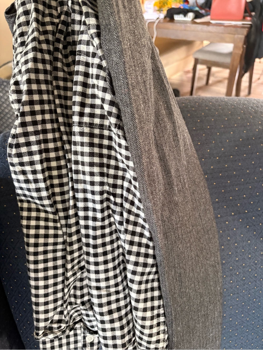 Gray boys Herringbone like pants with Black & White Check shirt